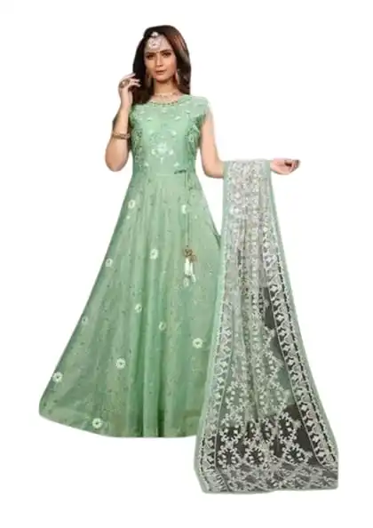 Aura Women and Girls Traditional Ethnic Anarkali Full Length Embroidery Work Designer Silk Gown