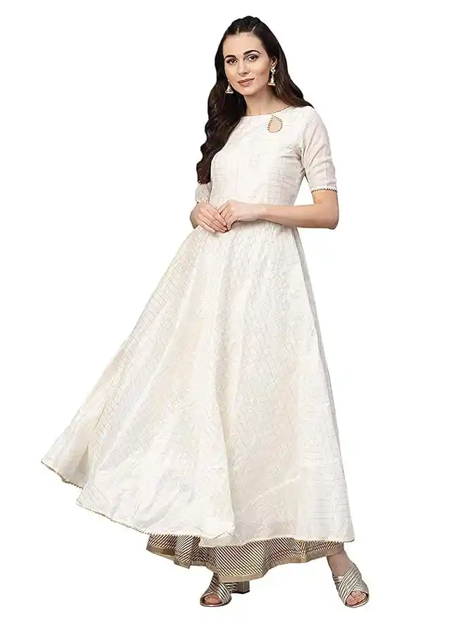 Chanderi Cotton Anarkali Gown Dress for Women