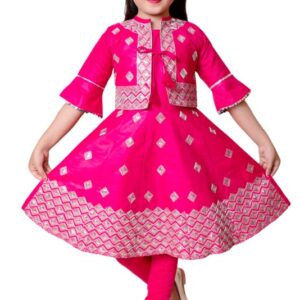 NEW JON Traditional Cotton Anarkali Kurta with Jacket for Girls