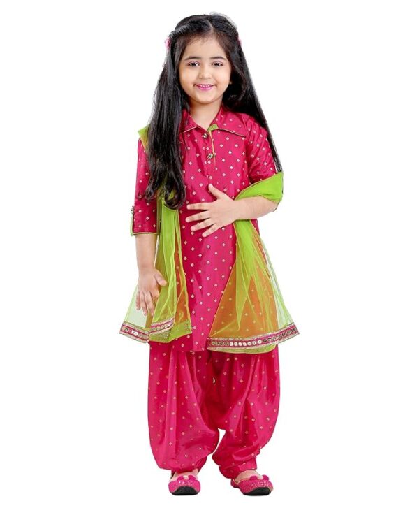 White Button Silk Blend Patiala Suit for Girls ? Traditional Ethnic Wear