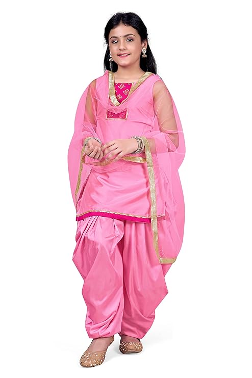 Fashion Dream Purple Tabby Silk Palazzo and Salwar Suit Set for Girls 1 Fashion Dream Purple Tabby Silk Palazzo and Salwar Suit Set for Girls