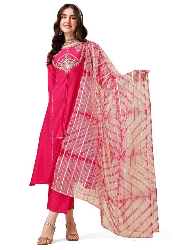Embroidered Punjabi Suit For Girls - Kurta Palazzo with Dupatta